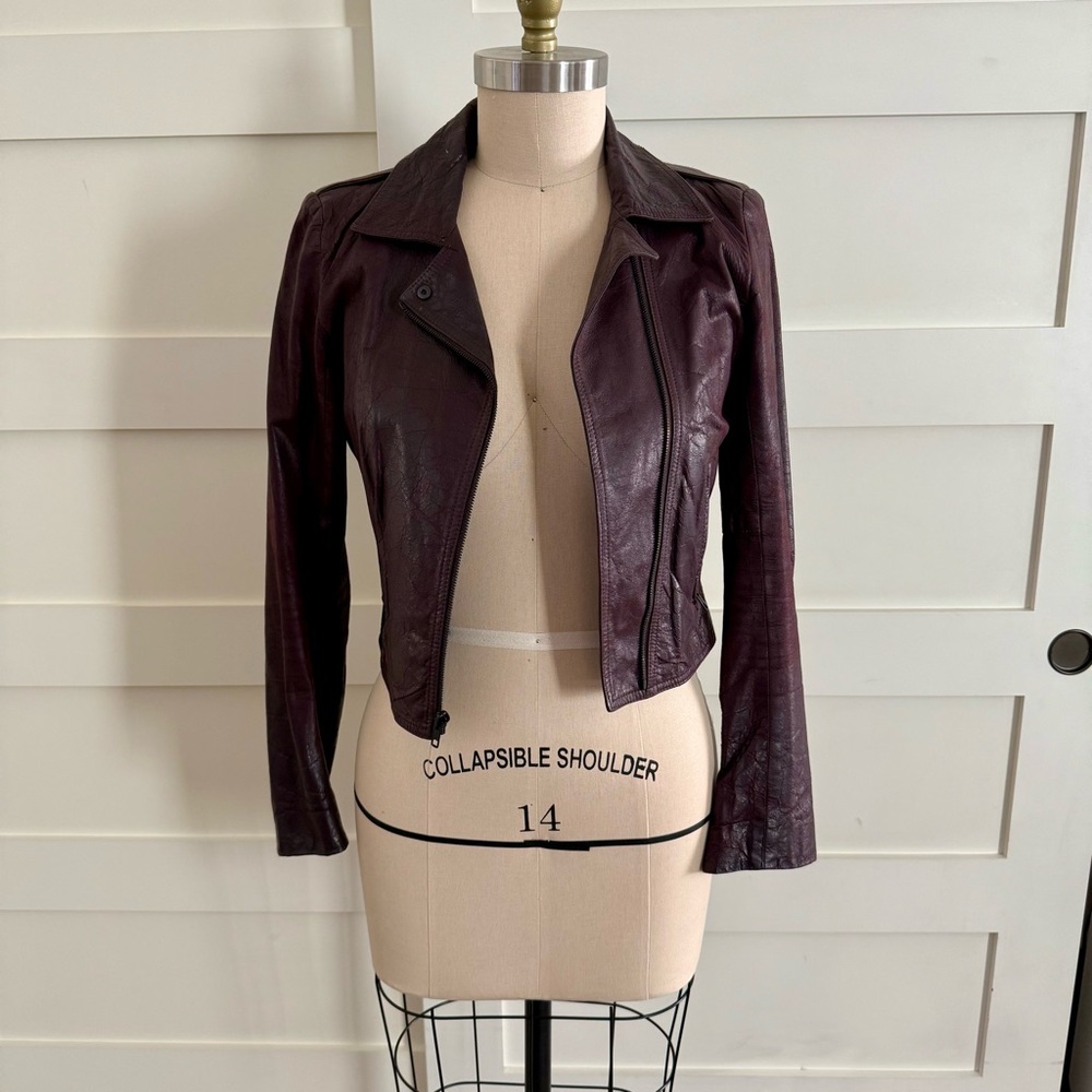 Theory Burgundy Leather Jacket